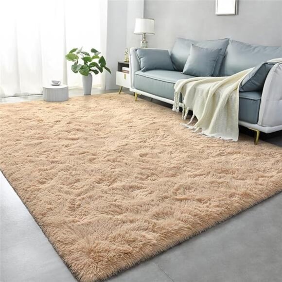 Super Soft Shag AreaRug for Living Room,6x9 ft BeigeRug for Girls Bedroom,Modern - Picture 7 of 7